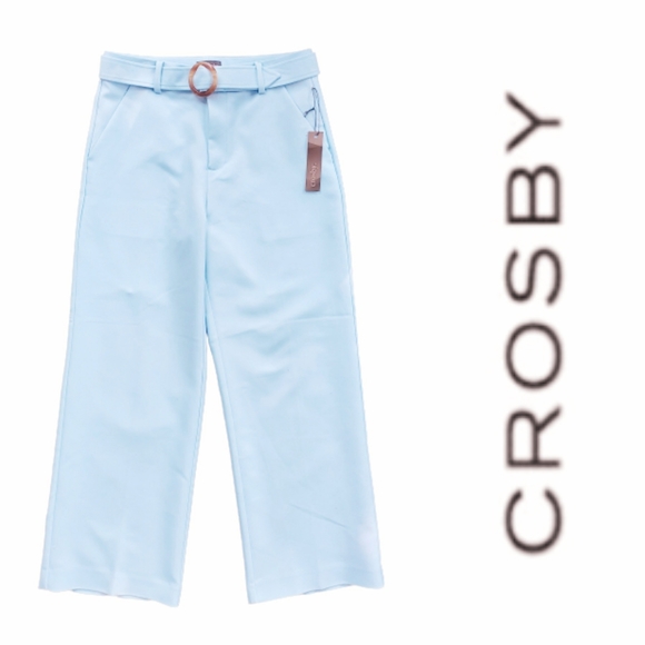 Crosby Light Blue Ankle Cropped Pant Size 6 Belted Culotte Derek Lam NEW NWT